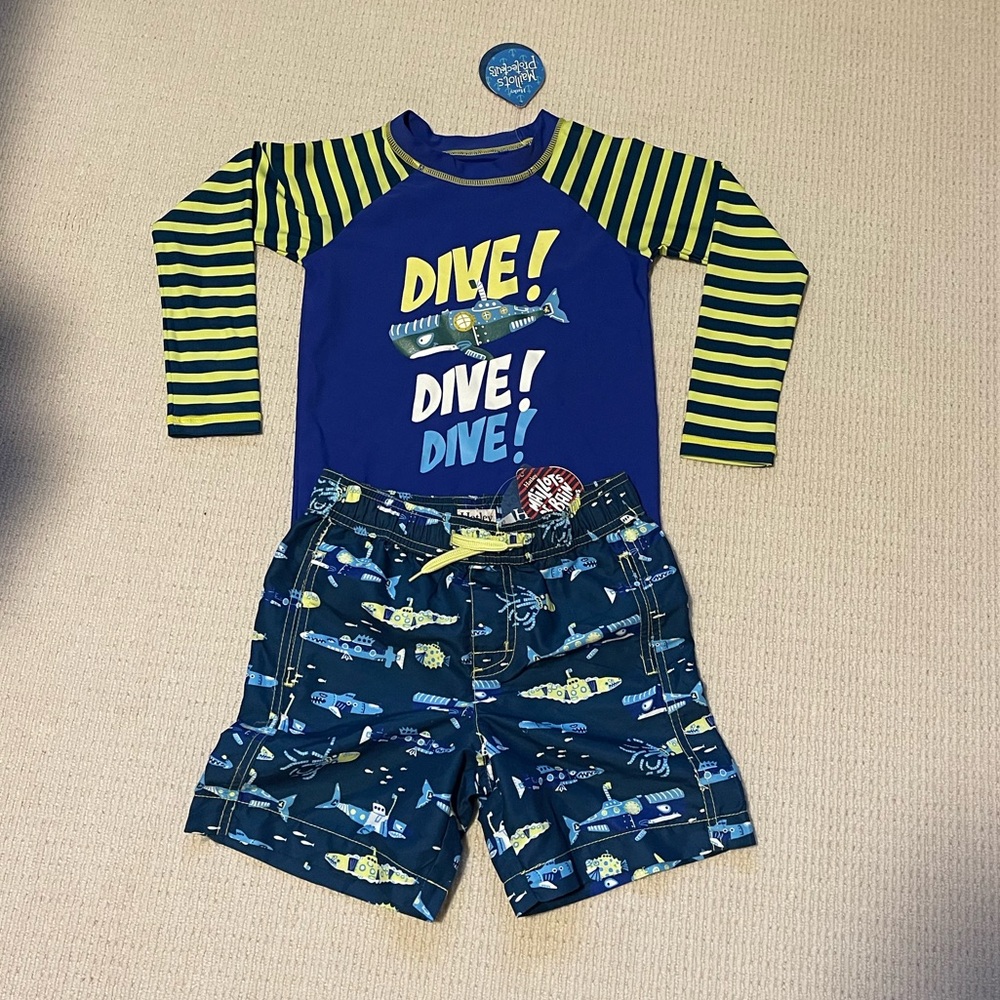 NWT Hatley boys swim set size 6. Rash guard and bathing suit.